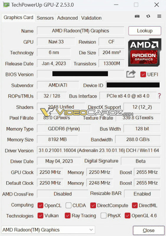 AMD RX 7600 显卡参数确认：Navi 33 XL